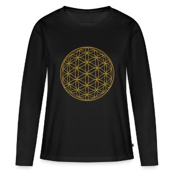 flower_of_life_osirissphere_gold - Frauen Premium Bio Langarmshirt - Schwarz - Vorne - Julia (174cm)