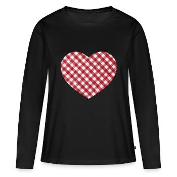 Coeur agriculteurs rouges et blancs Vichy vérifié - T-shirt manches longues Premium bio Femme - noir - Devant - Julia (174cm)