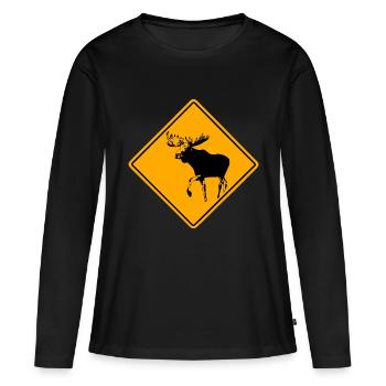 Moose Road Sign - Frauen Premium Bio Langarmshirt - Schwarz - Vorne - Julia (174cm)