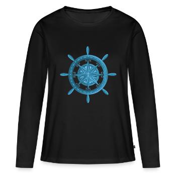 Volant avec rose des vents - T-shirt manches longues Premium bio Femme - noir - Devant - Julia (174cm)