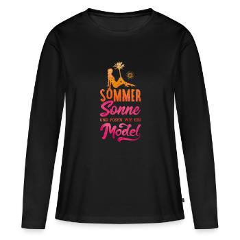 sommer sonne posen model - Frauen Premium Bio Langarmshirt - Schwarz - Vorne - Julia (174cm)