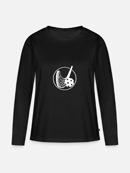 Floorball mit Kelle an einem Florballschläger - Frauen Premium Bio Langarmshirt - Schwarz