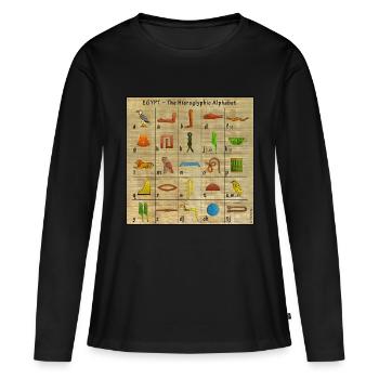 L'alphabet hiéroglyphique - T-shirt manches longues Premium bio Femme - noir - Devant - Julia (174cm)