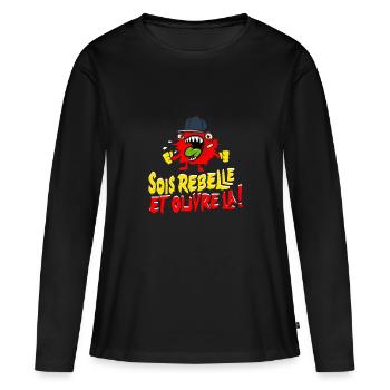 Sois rebelle et ouvre la ! - T-shirt manches longues Premium bio Femme - noir - Devant - Julia (174cm)