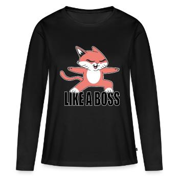 cool comme un cadeau du patron yoga cat fun surfer - T-shirt manches longues Premium bio Femme - noir - Devant - Julia (174cm)