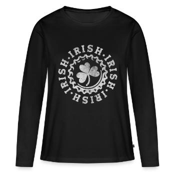 Irischer Klee in Grün - Frauen Premium Bio Langarmshirt - Schwarz - Vorne - Julia (174cm)