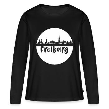 Freiburg kreis, skyline,scherenschnitt, weiss - Frauen Premium Bio Langarmshirt - Schwarz - Vorne - Julia (174cm)