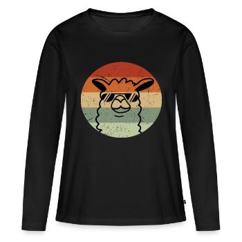 Lama d’été avec lunettes de soleil cadeau spring party - T-shirt manches longues Premium bio Femme - noir - Devant - Julia (174cm)