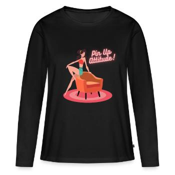 T-shirt pin up attitude cadeau fun drôle noël - T-shirt manches longues Premium bio Femme - noir - Devant - Julia (174cm)