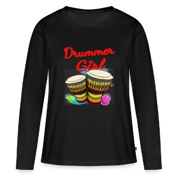 Drummer Girl Djembe Percussion - Frauen Premium Bio Langarmshirt - Schwarz - Vorne - Julia (174cm)