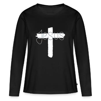 Jésus - T-shirt manches longues Premium bio Femme - noir - Devant - Julia (174cm)