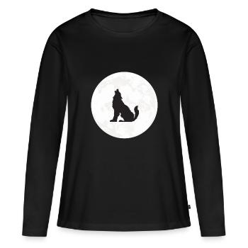 Loup lune loup lune pleine lune - T-shirt manches longues Premium bio Femme - noir - Devant - Julia (174cm)