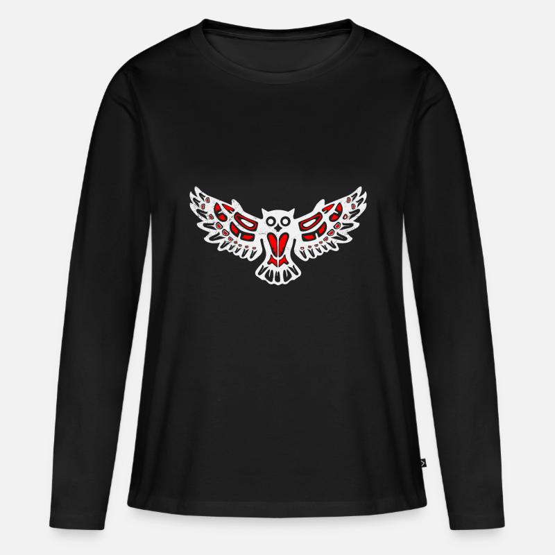 Haida Eule Native American Tribal Tattoo Geschenk - Frauen Premium Bio Langarmshirt - Schwarz