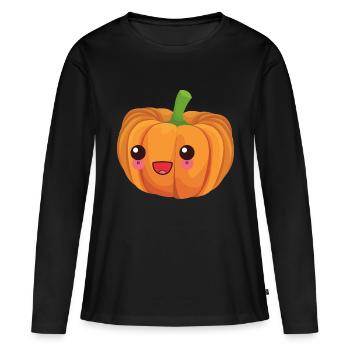 Happy Kürbis - Frauen Premium Bio Langarmshirt - Schwarz - Vorne - Julia (174cm)