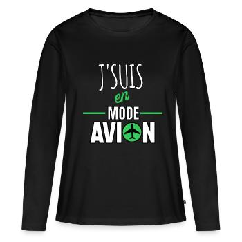 J’suis en mode avion - T-shirt manches longues Premium bio Femme - noir - Devant - Julia (174cm)