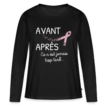 Octobre rose Lutte contre le cancer du sein - T-shirt manches longues Premium bio Femme - noir - Devant - Julia (174cm)