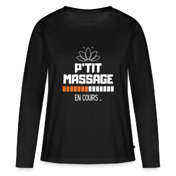 P'tit massage en cours - T-shirt manches longues Premium bio Femme - noir - Devant - Julia (174cm)