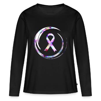 Cancer du sein - T-shirt manches longues Premium bio Femme - noir - Devant - Julia (174cm)