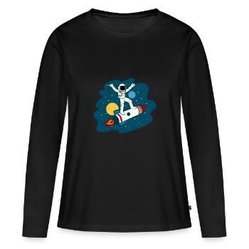Astronaute Ride Spaceship Space Lover Idée cadeau - T-shirt manches longues Premium bio Femme - noir - Devant - Julia (174cm)