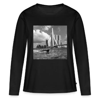 Rotterdam - T-shirt manches longues Premium bio Femme - noir - Devant - Julia (174cm)