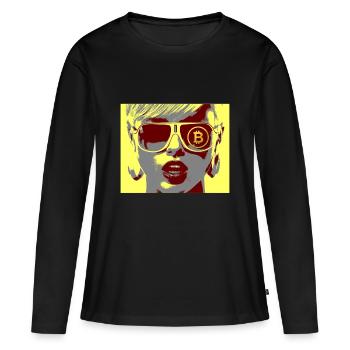 Crypto-monnaie Bitcoin - T-shirt manches longues Premium bio Femme - noir - Devant - Julia (174cm)