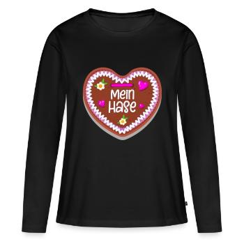 Mein Hase Lebkuchenherz - Frauen Premium Bio Langarmshirt - Schwarz - Vorne - Julia (174cm)