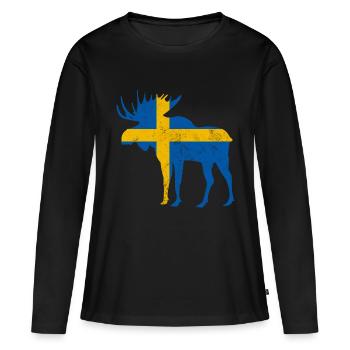 Orignal de Suède avec drapeau - T-shirt manches longues Premium bio Femme - noir - Devant - Julia (174cm)