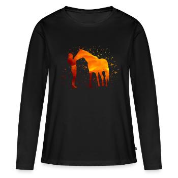 Mädchen mit Pferd - Frauen Premium Bio Langarmshirt - Schwarz - Vorne - Julia (174cm)