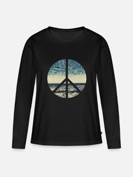 Peace Zeichen Ocean - Frauen Premium Bio Langarmshirt - Schwarz
