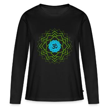 ohm signe vert bleu yoga - T-shirt manches longues Premium bio Femme - noir - Devant - Julia (174cm)