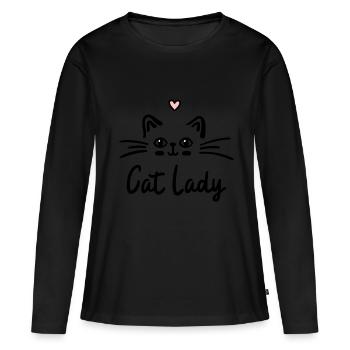 cat lady - T-shirt manches longues Premium bio Femme - noir - Devant - Julia (174cm)