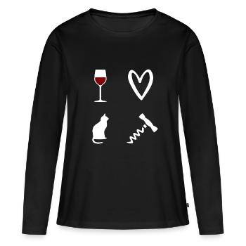 Vin et Chat Tire-bouchon - T-shirt manches longues Premium bio Femme - noir - Devant - Julia (174cm)