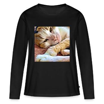 Nahaufnahme älterer Hauskatzen beim Legen und Ausruhen - Frauen Premium Bio Langarmshirt - Schwarz - Vorne - Julia (174cm)