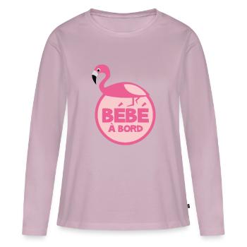 Bébé à bord flamand rose - T-shirt manches longues Premium bio Femme - rose poudré - Devant - Julia (174cm)