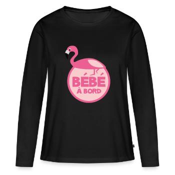 Bébé à bord flamand rose - T-shirt manches longues Premium bio Femme - noir - Devant - Julia (174cm)