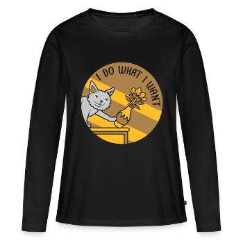 Chat coquin renverser le vase à fleurs - T-shirt manches longues Premium bio Femme - noir - Devant - Julia (174cm)