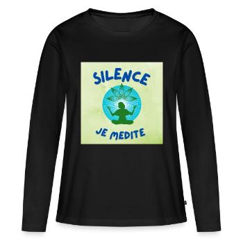 silence je médite - T-shirt manches longues Premium bio Femme - noir - Devant - Julia (174cm)