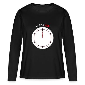 Wake Up - Women's Premium Organic Long Sleeve Shirt - black - Front - Julia (174cm)