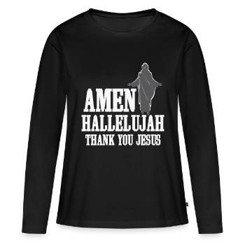 Amen Alléluia merci Jésus - T-shirt manches longues Premium bio Femme - noir - Devant - Julia (174cm)