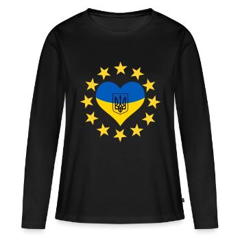 Le cœur de l’Ukraine avec les étoiles de l’UE - T-shirt manches longues Premium bio Femme - noir - Devant - Julia (174cm)