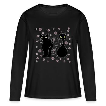 Katzen - Frauen Premium Bio Langarmshirt - Schwarz - Vorne - Julia (174cm)