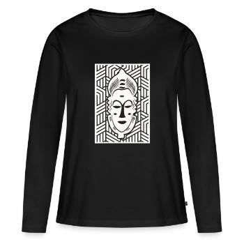 Côte d'ivoire - masque Baoulé - T-shirt manches longues Premium bio Femme - noir - Devant - Julia (174cm)