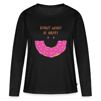 Donut worry be happy - Women's Premium Organic Long Sleeve Shirt - black - Front - Julia (174cm)
