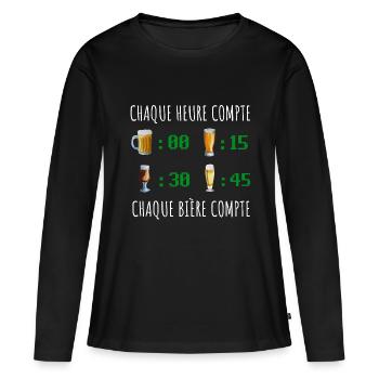 Chaque heure compte chaque bière compte - T-shirt manches longues Premium bio Femme - noir - Devant - Julia (174cm)