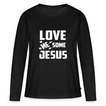 Aime-moi un peu Jésus - T-shirt manches longues Premium bio Femme - noir - Devant - Julia (174cm)