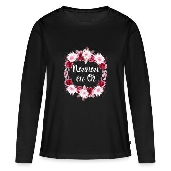 nounou en or Couronne de fleurs - T-shirt manches longues Premium bio Femme - noir - Devant - Julia (174cm)