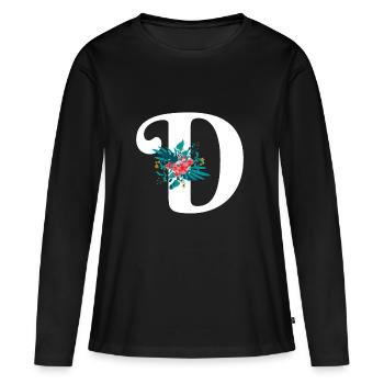 lettre D fleuris - T-shirt manches longues Premium bio Femme - noir - Devant - Julia (174cm)