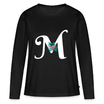 lettre M fleuris - T-shirt manches longues Premium bio Femme - noir - Devant - Julia (174cm)