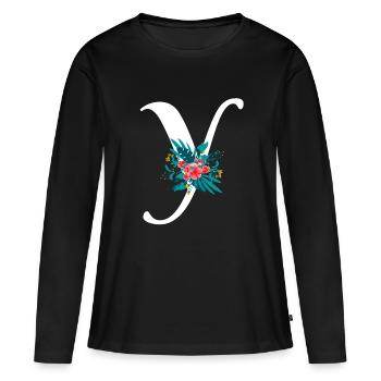 lettre Y fleuris - T-shirt manches longues Premium bio Femme - noir - Devant - Julia (174cm)