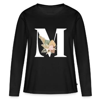 lettre M fleuris - T-shirt manches longues Premium bio Femme - noir - Devant - Julia (174cm)